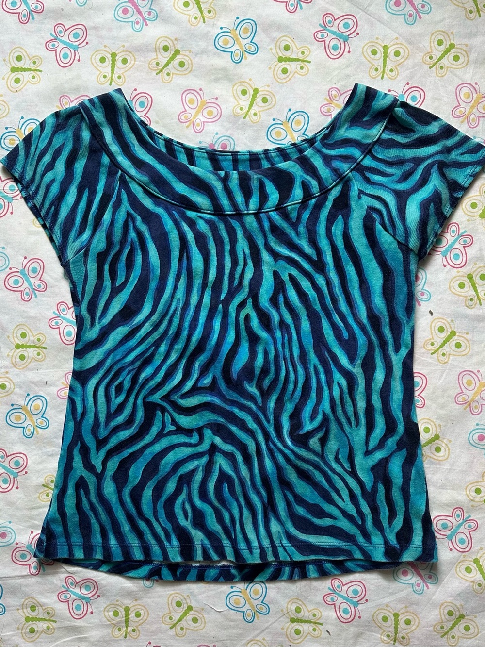 Rafaella Turquoise & Navy Zebra-Print Top